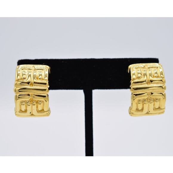 Givenchy Vintage Logo Clip On Earrings Dangle Gold Chunky 4G Signed 1980s BinAB - Picture 1 of 11
